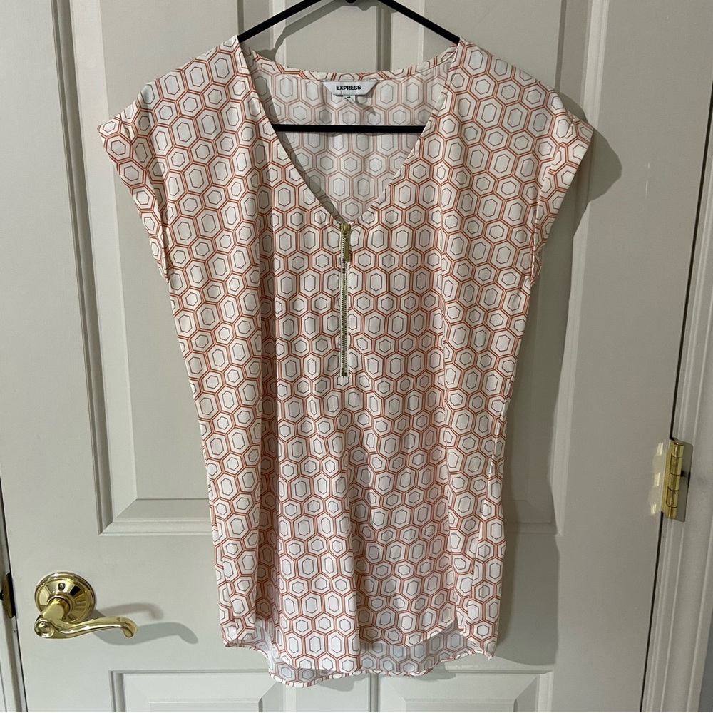 Express Orange and White Geometric Blouse